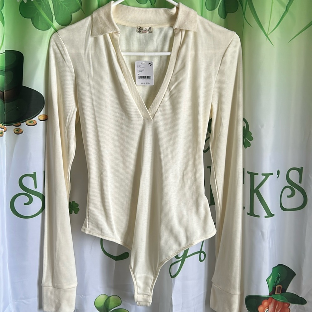 Free People ivory long sleeve bodysuit